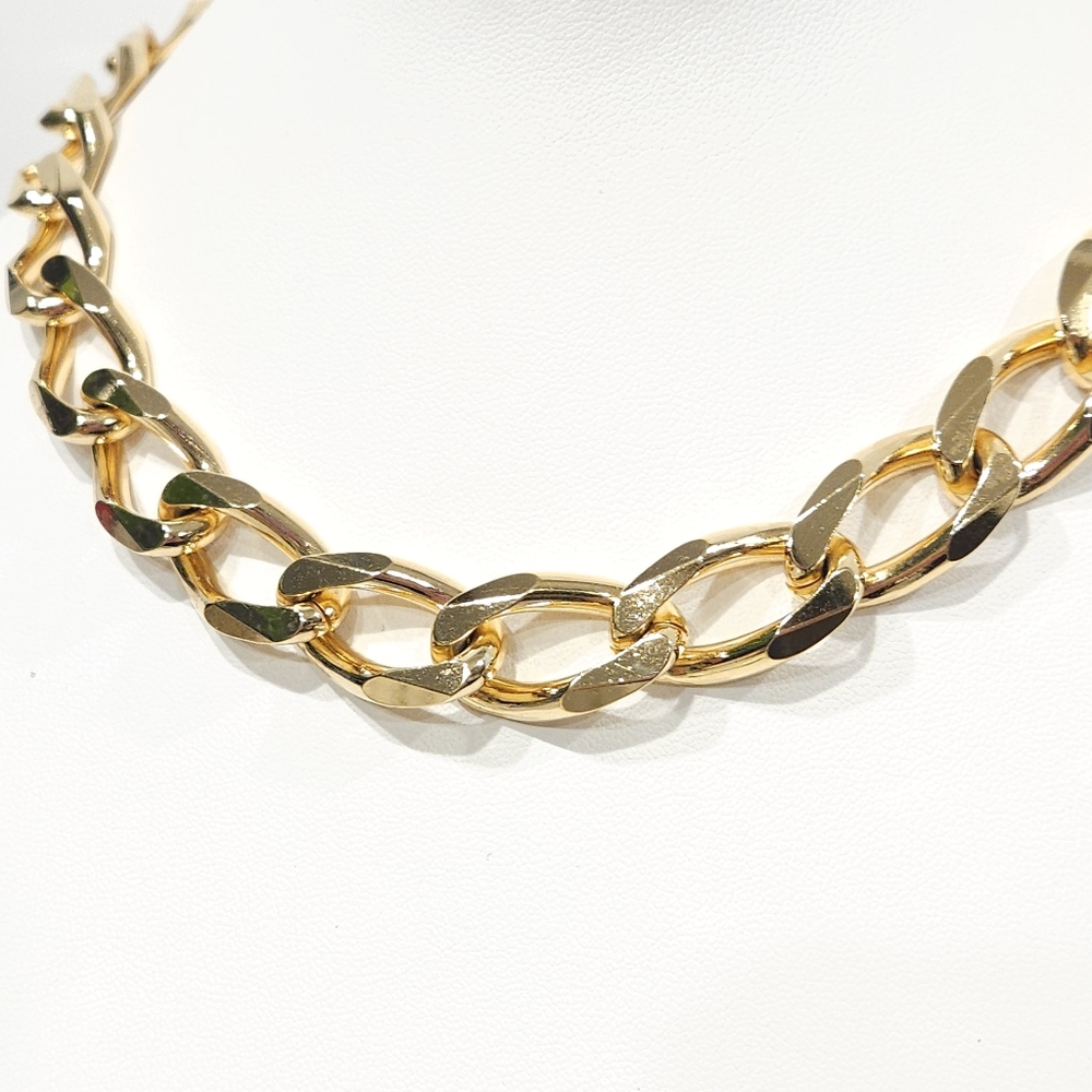 Vintage Christian Dior Curb Chain Necklace 1990s Chunky Gold Tone 16-inch - Picture 15 of 16